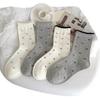 Floral White Socks - Breathable Mid-calf Socks Suitable for Spring and Autumn, Cute Frilly Socks with Multiple Layers, Summer Lightweight Long Socks