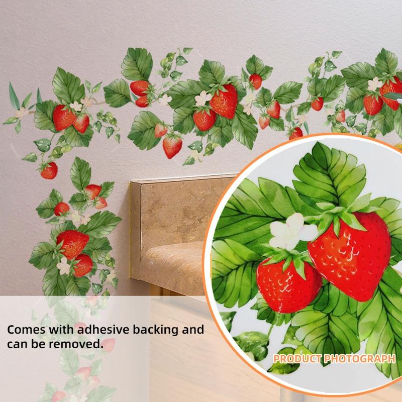 Fresh Strawberry Fower Rattan Wall Stickers Living Room Kitchen Bedroom Self-adhesive Wall stickers Background Decoration
