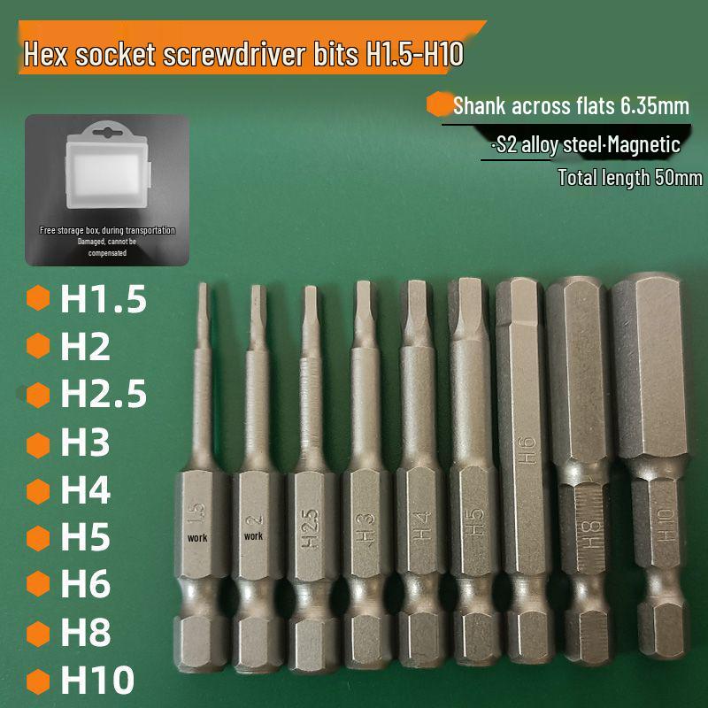 S2 Strong Magnetic Hex Socket Bit - High Strength, Shock Resistant for Hand Drills and Electric Screwdrivers