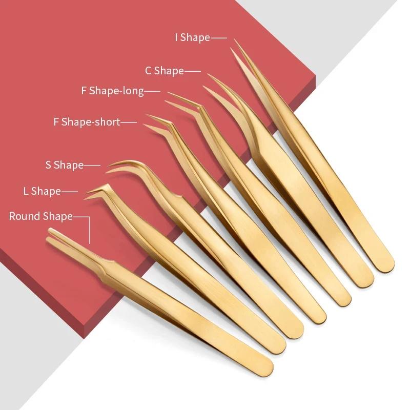 1PC Gold Stainless Steel Precision Curved Tip Tweezers,Professional Eyelash Extension Applicator Lash Makeup Supplies