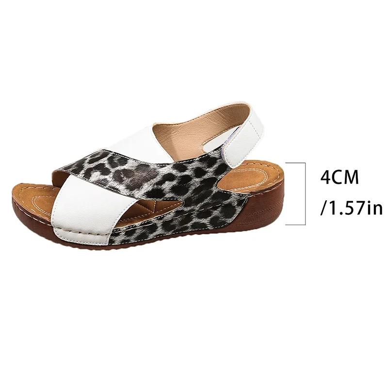 Fashion Mix Color Leopard Wedge Sandals for Women 2025 Summer Comfort Non Slip Beach Shoes Woman Lightweight Casual Sandalias De Mujer