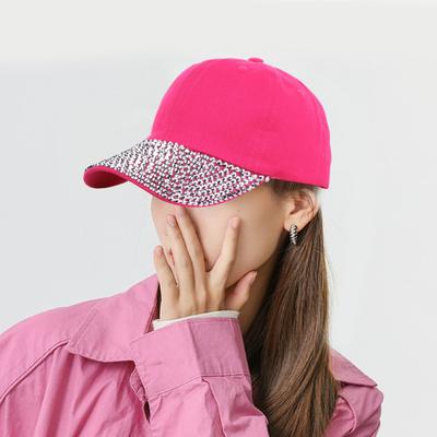 Women Baseball Cap with Sparkling Rhinestones Wide Brim UV-Proof Sun Protection Shiny Stylish