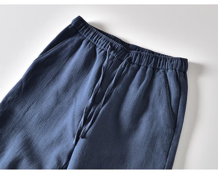 L8234 Men's Retro Loose Straight-Leg Cotton Pants - Warm Fleece-Lined, Drawstring, Long Fit