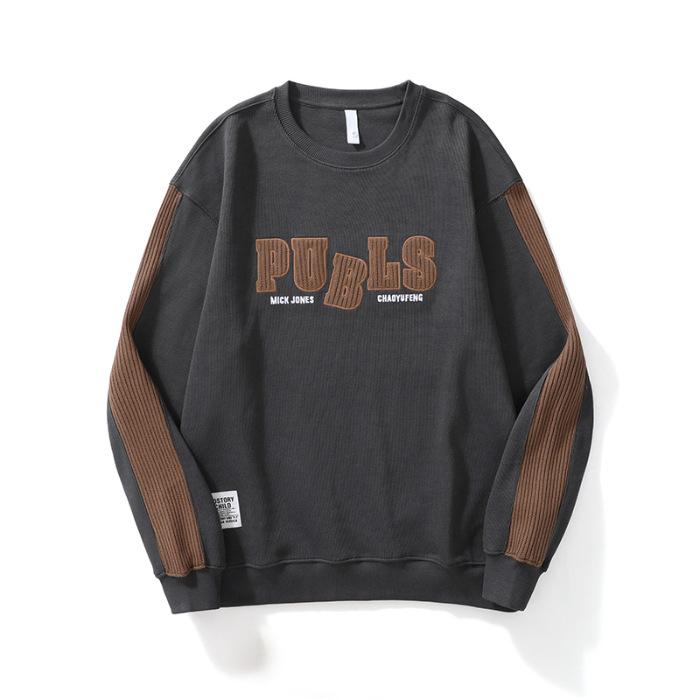 

Осенний ретро контрастный цвет сращивания тяжелый круглый вырез свитер мужской свободный большой размер хулиганский красивый длинный рукав топ модный бренд 4XL темно-серого