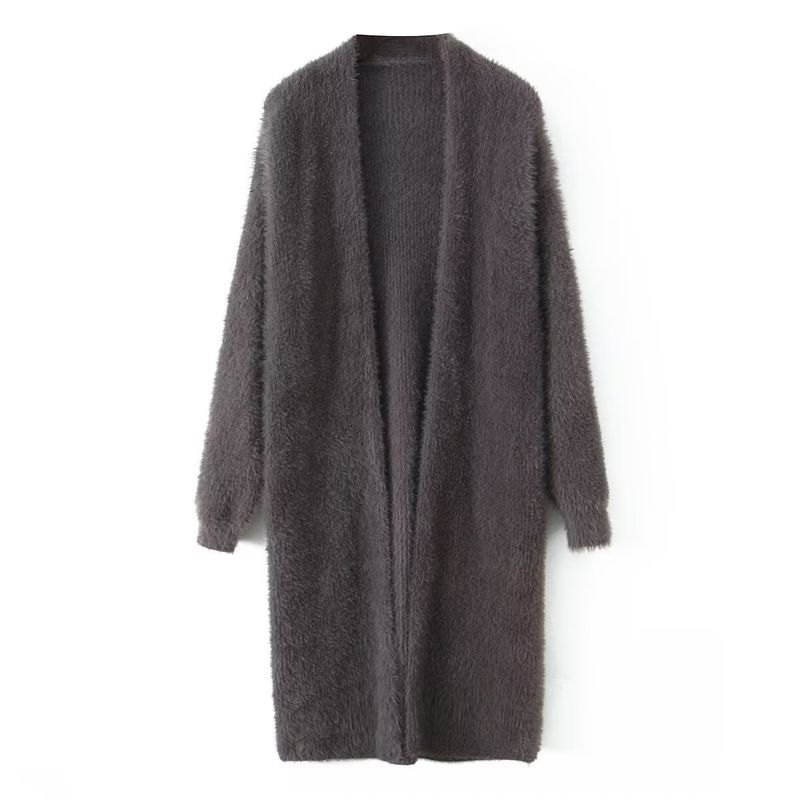 Kaslead New Women Clothes Western Style Fashion Simple Loose Mohair Long Sleeve Cardigan