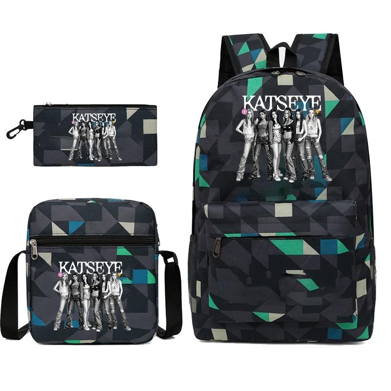Katseye Kpop Girl Group Print Travel Backpack Laptop School Bag Set of 3, Unisex Large Capacity Daypack