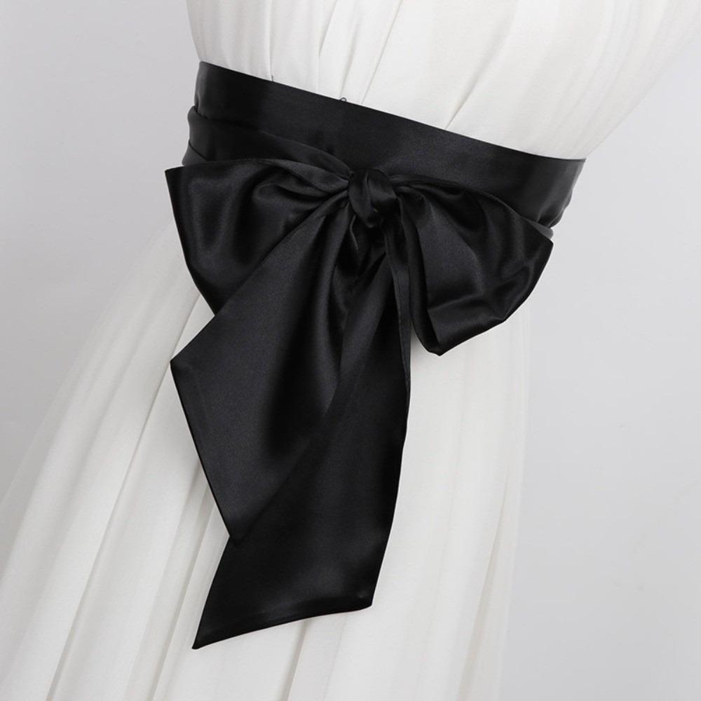 

Bowknot Satin Ribbon Belt Ethnic Style Wide Waistband Trouser Decoration Lace Up Waistband Suit чёрный