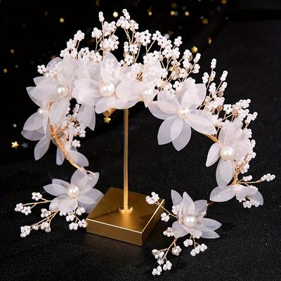 Perlenstirnband Tiara für Frauen Braut Blumenperlenstirnband Krone Brauthochzeitshaarschmuck Schmuck Stirnband Haarband Tiara