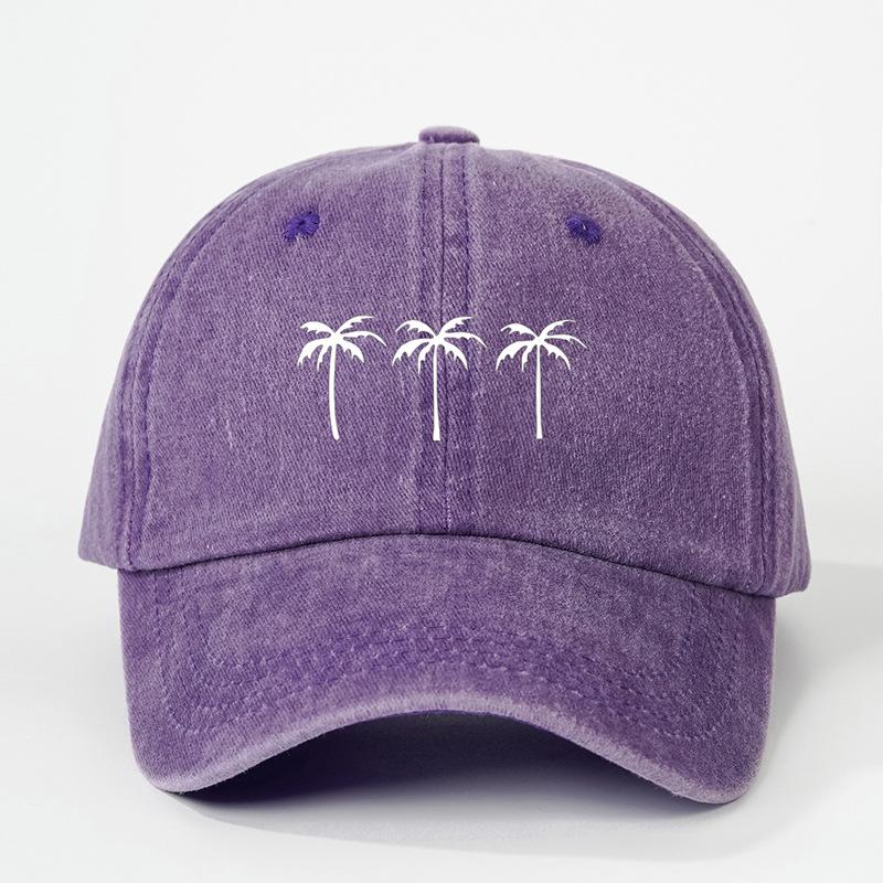Printed Three Coconut Tree Washed Baseball Hat Outdoor Adjustable Sunscreen Leisure Hat