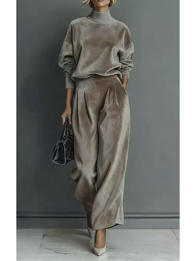 

2025 Autumn/Winter Women s High-End Fashion Knit Two-Piece: Long Sleeve Suit & Wide-Leg Pants 3XL серебряный серый