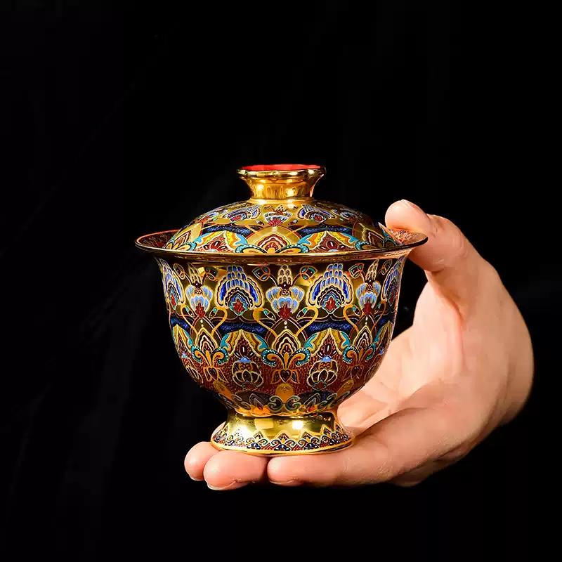Dunhuang Impression Enamel Color Ercai Bowl Cover Ceramic Gilded Tea Bowl Kung Fu Drinking Utensils Tea Ceremony Accessories 130ml