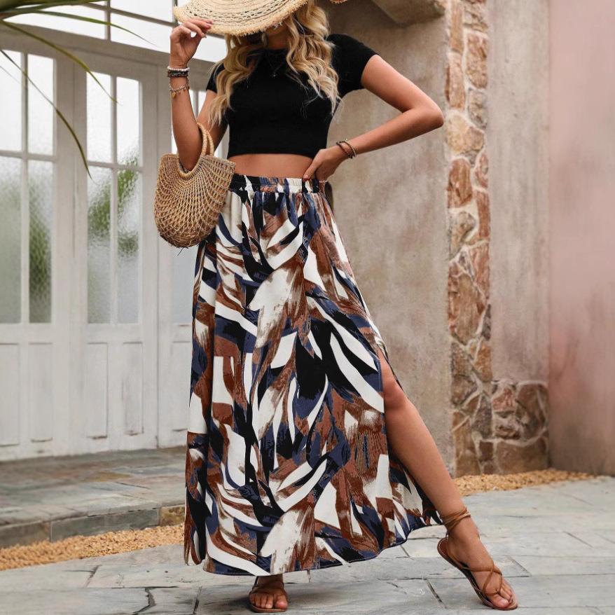 

Женская летняя юбка А-силуэта с высокой талией, богемная пляжная с высоким разрезом XL