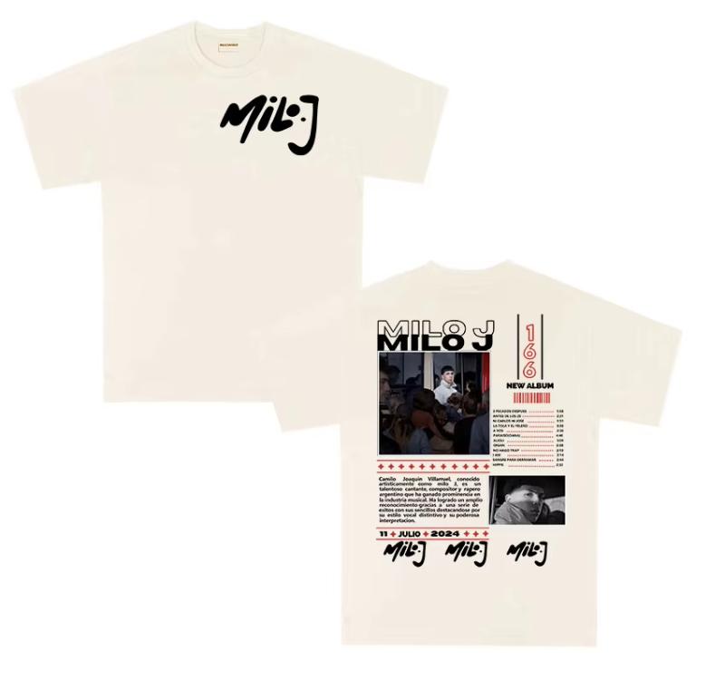 Rapper Milo J 166 Tour 2025 Album T-Shirts Herren Retro Hochwertige Kurzarm T-Shirts Übergroß 100% Baumwoll-T-Shirt Streetwear
