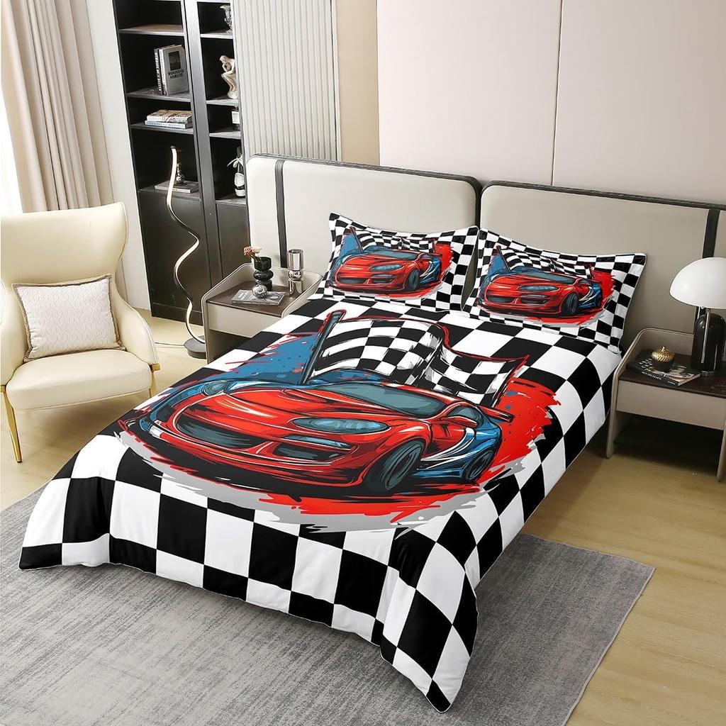 Erosebridal Racing Bedding Set Dirt Bike Duvet Cover Twin Size Race Car Competition Extreme Sports Comforter Cover for Kid Boy Men Red Autom