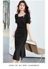 26 Year New Summer Pleated Waist Slimming and Slimming Mid Length Skirt Versatile and Elegant Slit Short Sleeved Skirt Dress