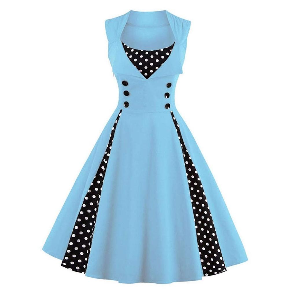 Women's Retro Fitted Sleeveless Polka Dot Print Dress For Performance