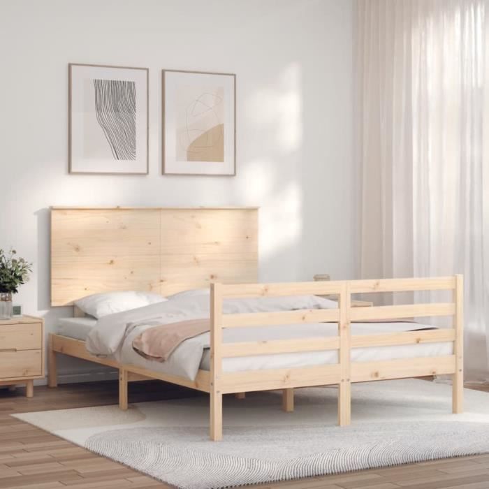 VidaXL Cadre de lit avec tête de lit 140x200 cm bois massif 3195221