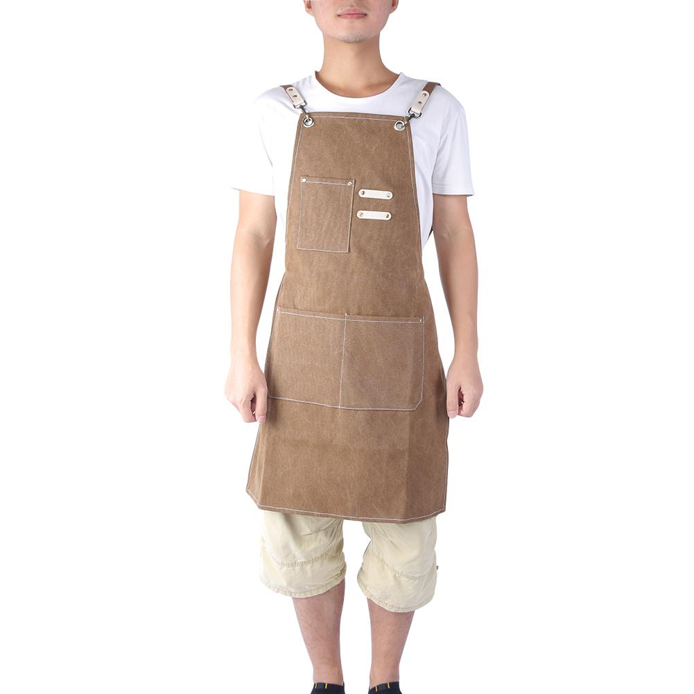 Waterproof Thick Canvas Apron Working Clothes for Kitchen Milk Tea Shop Restaurant Light Tan