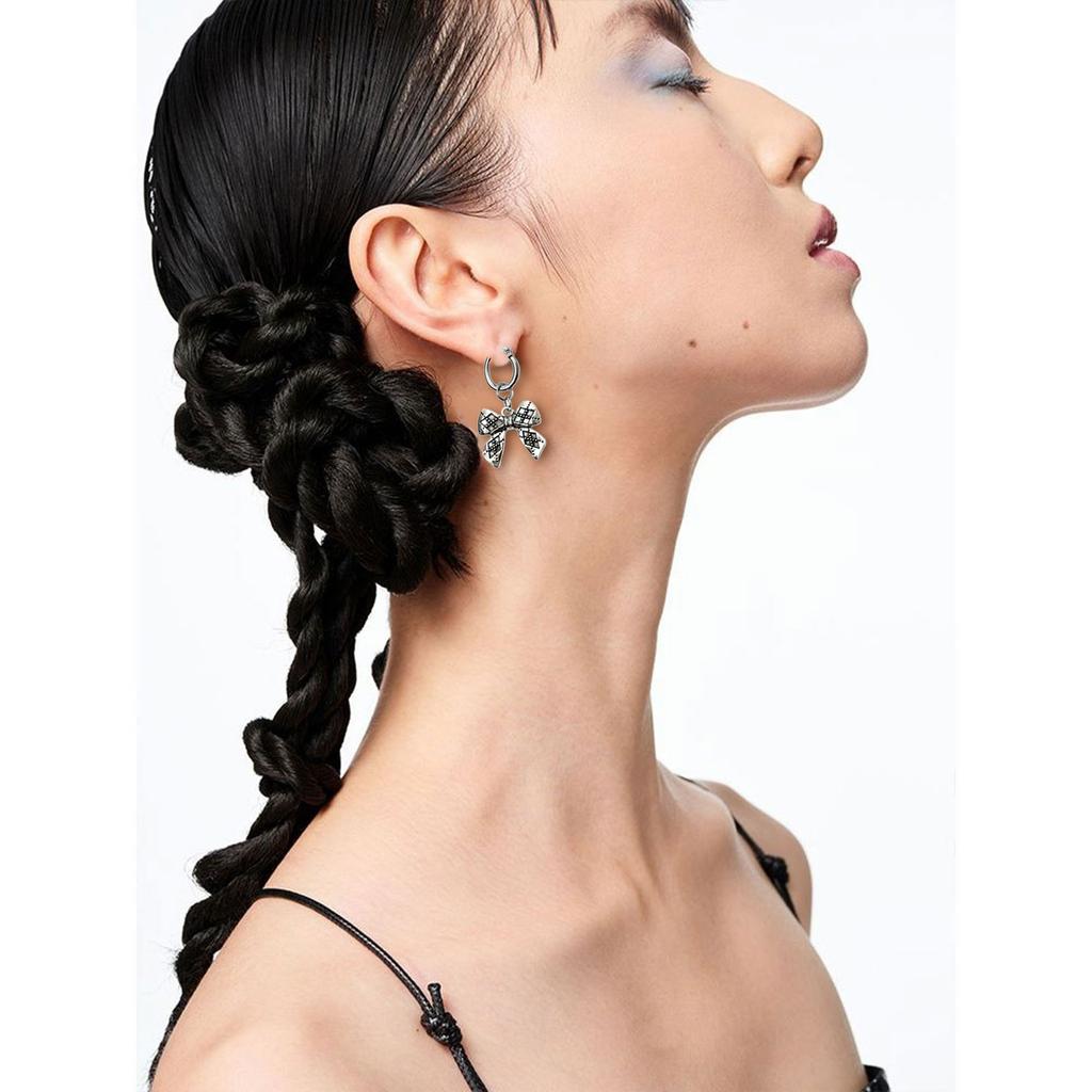 Fashion Dangle Earrings Small Hoop Earrings Sweet Cool Metal Bowknot Pendant Earrings Statement Jewelry for Women Girl