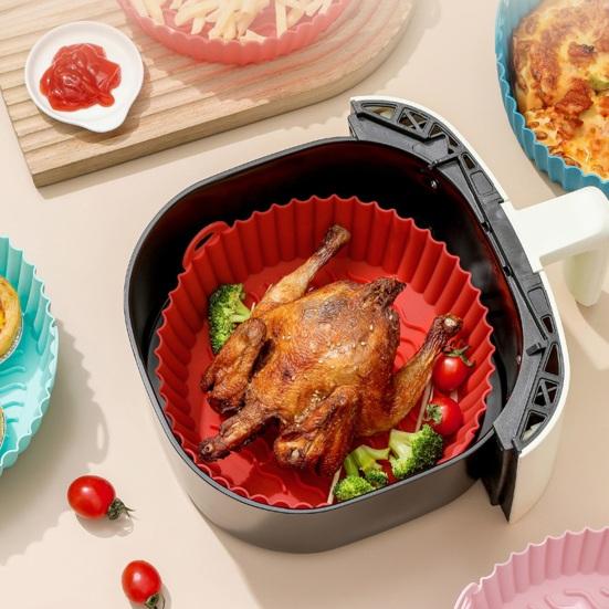 Silicone Air Fryer Liner with Handles Round Foldable Mats for Baking Frying Steaming Food-Grade Non-Stick