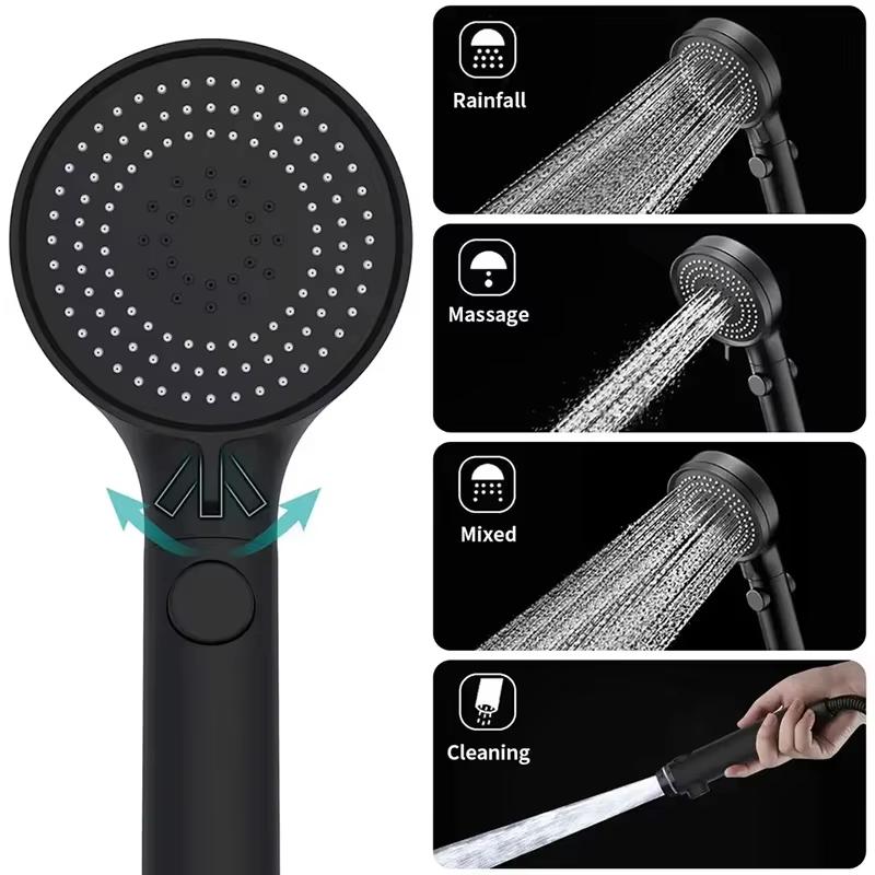 ZHIYAN Matte Black ABS High Pressure Water Saving Rain Showerhead with 3 Spray Modes Handheld Showerhead Set