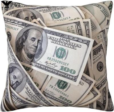 Funda de Almohada Decorativa de Billetes de Dólar Cojines Decorativos Funda de Cojín Cuadrada para Sofá Cama Coche Silla Sala de Estar 18x18 Pulgadas