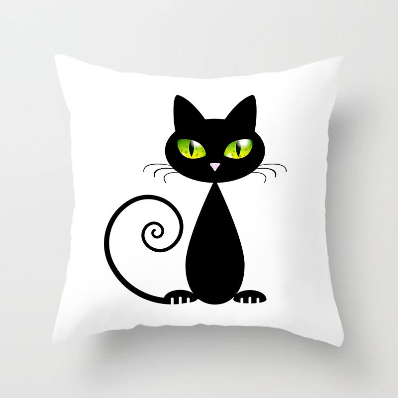 New Cartoon Black Cat Pattern Printed Pillowcase Home Sofa Pillowcase Cushion Cover
