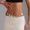 HY  Summer Holiday Adjustable Women Body Jewelry Metallic Gold Flower Waist Chain