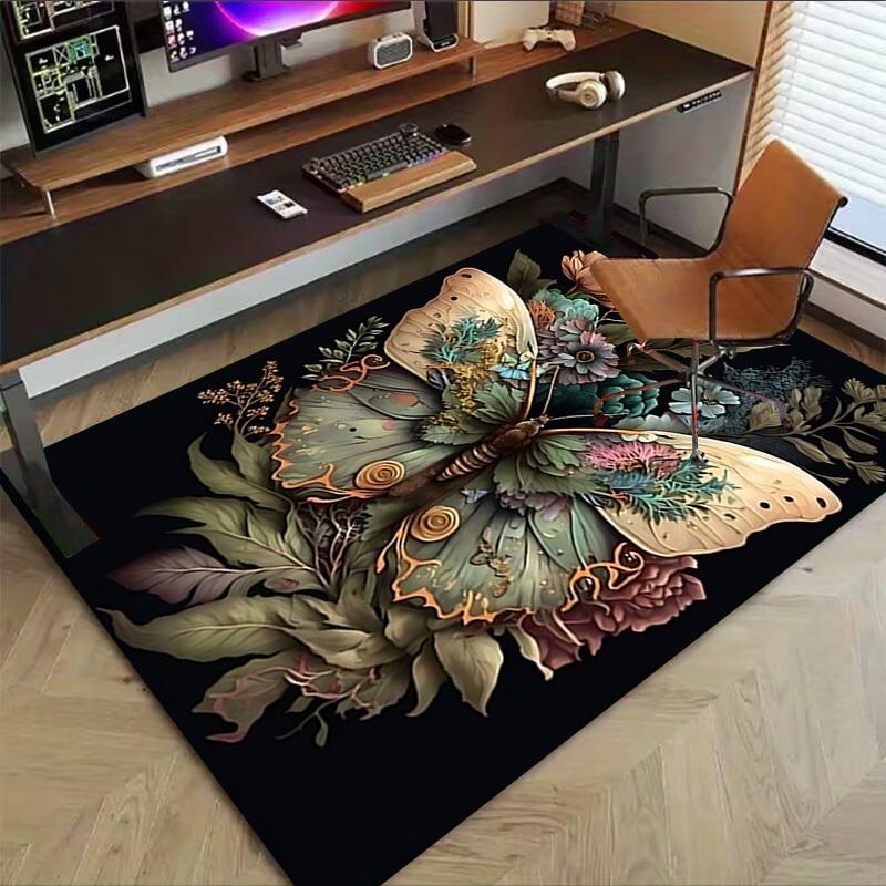 1pc Butterfly Flowers Carpet Anti Slip Polyester Floor Mat for office.Bedroom