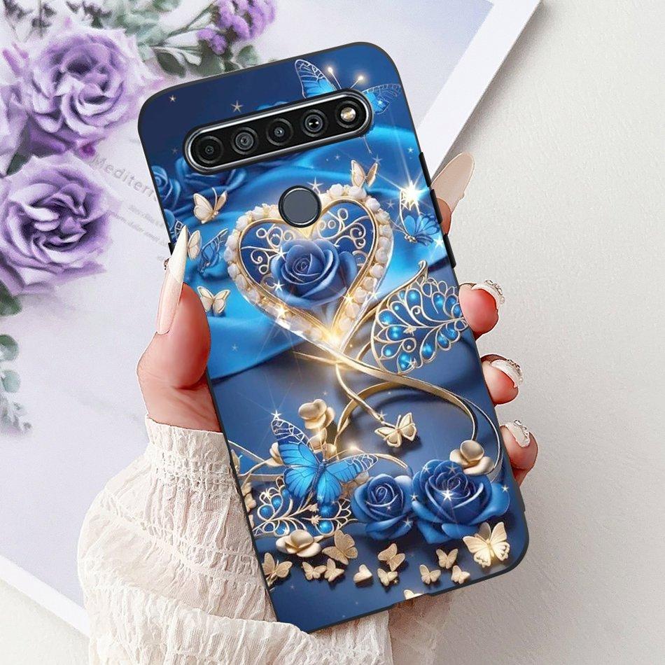 For LG K41S K51S 2020 Elegant Floral Cat Printed Phone Case For LG K41S K51S LM-K410 LM-K510 Black Silicone Soft Cases