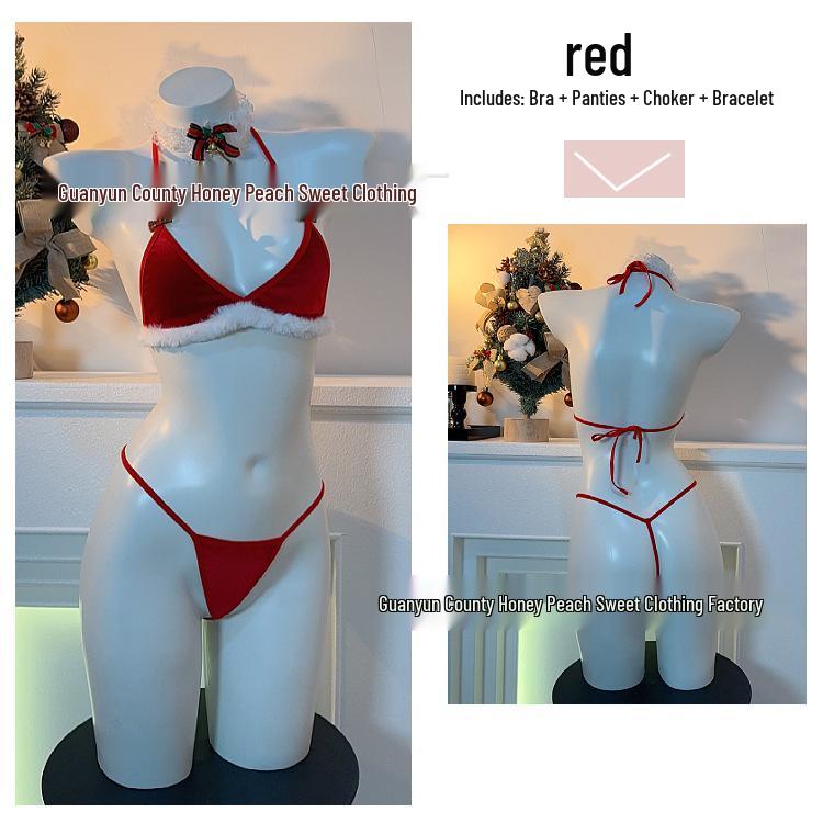 Red Lace Plush Holiday Lingerie Set