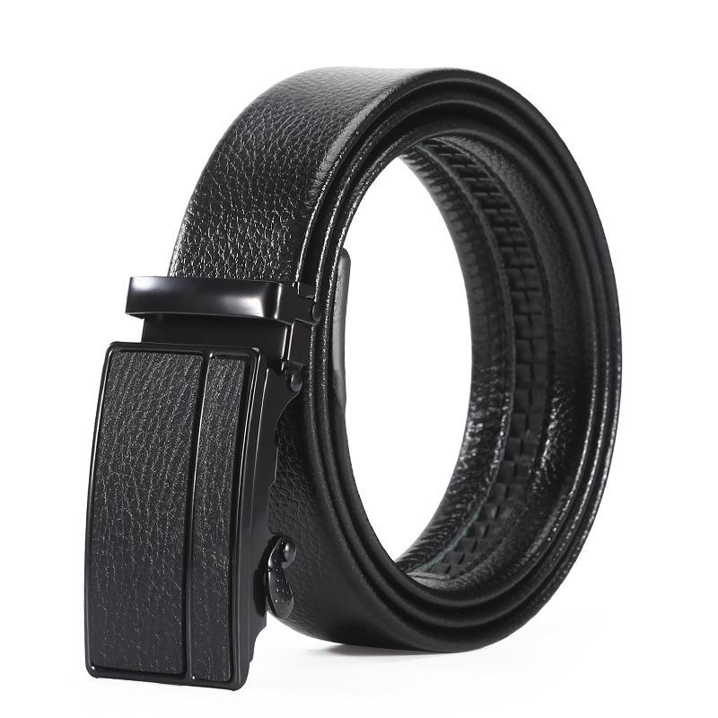 Men's Fashion Wear-Resistant Automatic Buckle Lychee Grain Faux Leather Belt