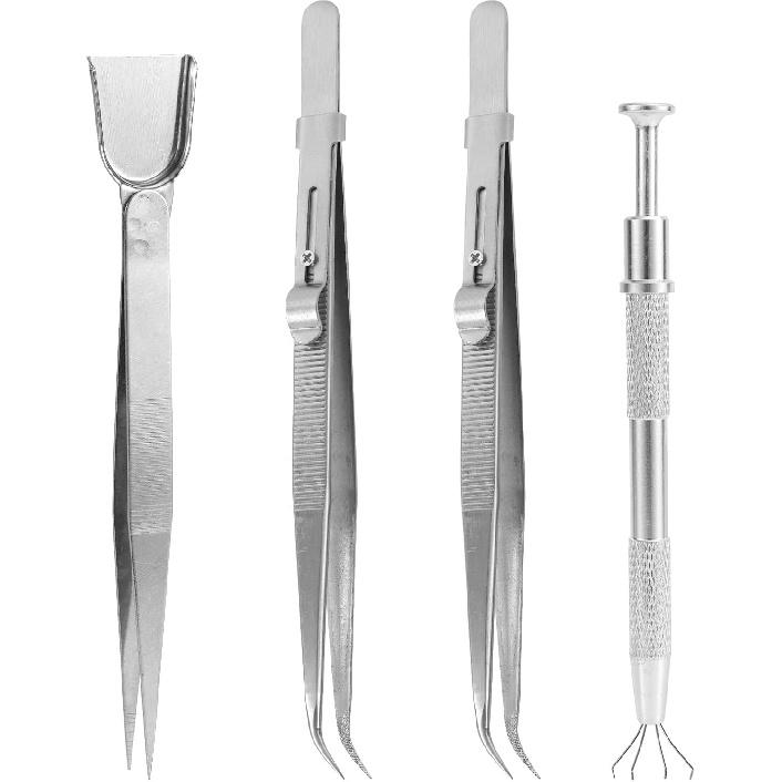 4pcs Sprinkles Tool for Cake Decorating, Jewelry Septum Earring Piercing Ball Bead Holder Screw On Grabber Tool Includes Claw Pen Pearl Grabber &