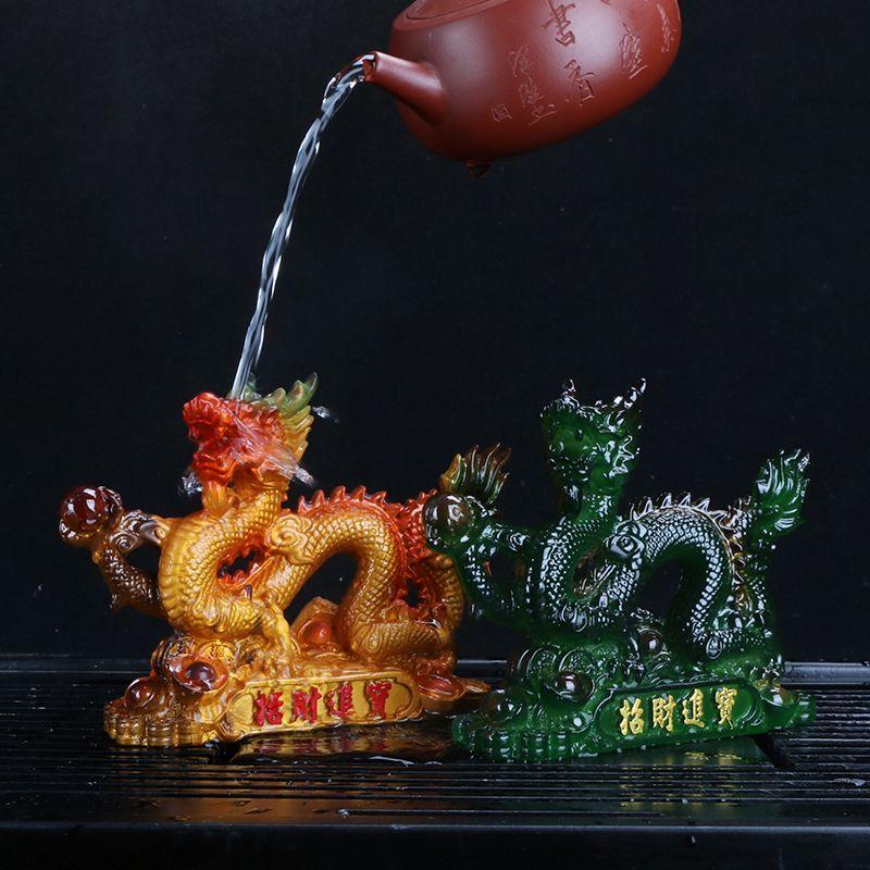 Resin Color Changing Tea Pet Small Ornament Lucky Animal Dragon Sculpture Creative Play Mini Tea Set Accessories, Boutique , 1Pc