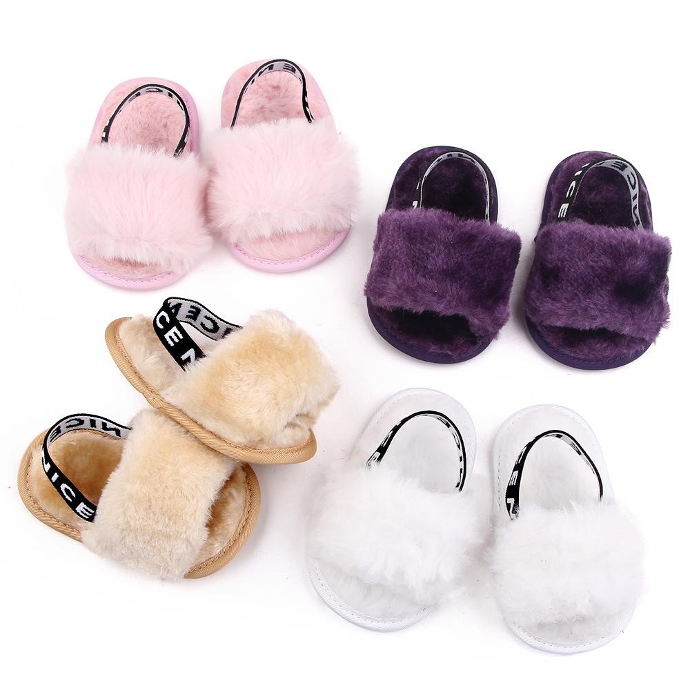 Baby Girls Spring and Winter Baby Shoes Cute Indoor Baby Fluffy Slippers Toddler Princess Breathable Simple Elastic Sandals