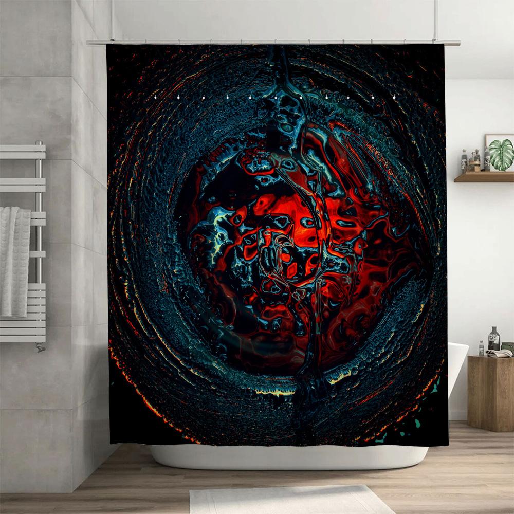 Vibrant Blue Red Swirl Bath Curtain Set for Bathroom Decor with Metal Shower Rod Holder Trendy Waterproof Fabric Shower Curtain