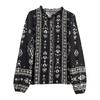 Women Shirt Ruffle Trim Neckline Long Sleeve Imitation Pearl Buttons Shirt Tops Spring Summer