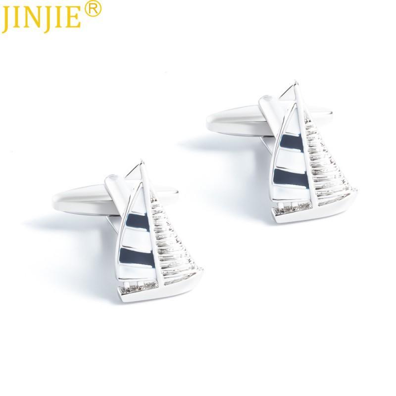 Blue White Sailboat Enamel Metal Cufflinks Men s French Shirt Natural