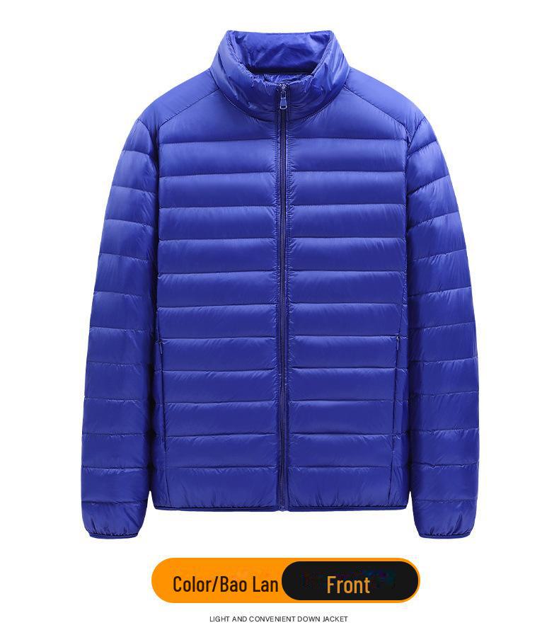 Men's Lightweight Hooded Down Jacket - Short Stand-Up Collar, Casual and Warm for Winter