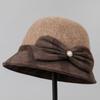 Hat Female Autumn and Winter Middle-aged and Elderly Mother Hat Bow Basin Hat Shows Small Temperament Bucket Hat Wool Knitted Hat