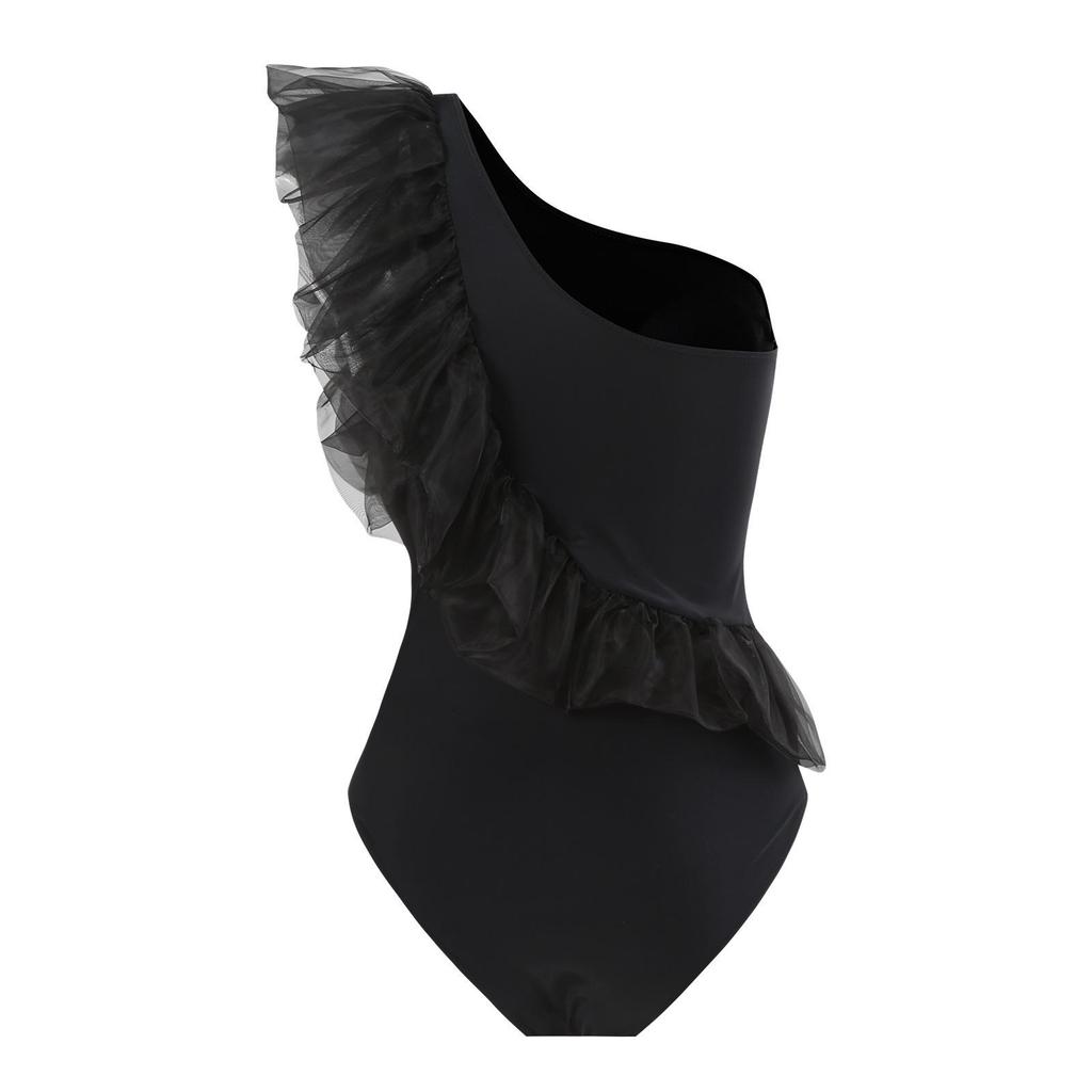 2025 Bestseller: Women's One-Shoulder Ruffle One-Piece Swimsuit with Skirt Set