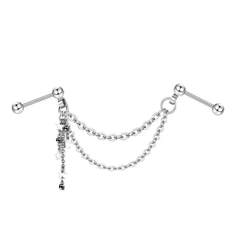 Screw Ball Fashion Piercing Earrings Stainless Steel L Chain Zircon Moon Heart-shaped Earbone Stud