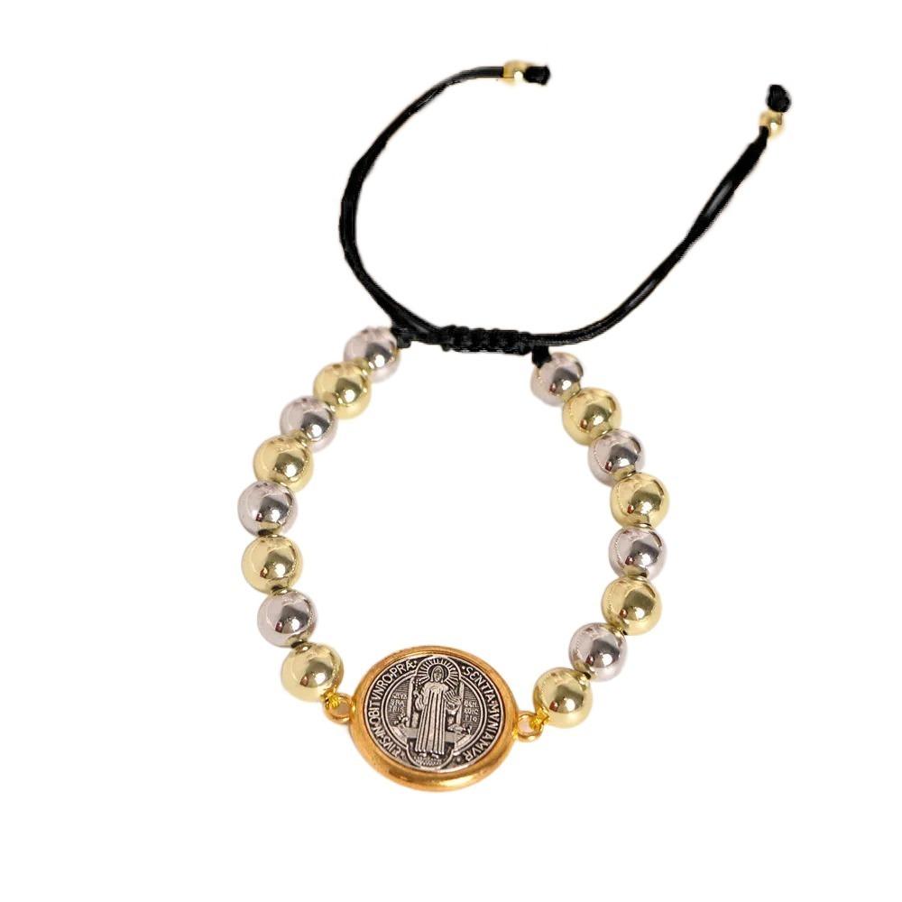 Adjustable Beaded Bracelet St. Benedict Wristband Prayer Beads Braided Rosary Bracelet  Men Women