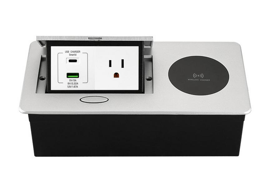 USB Fast Wireless Charging Flush-Mount Desktop Power Socket.
