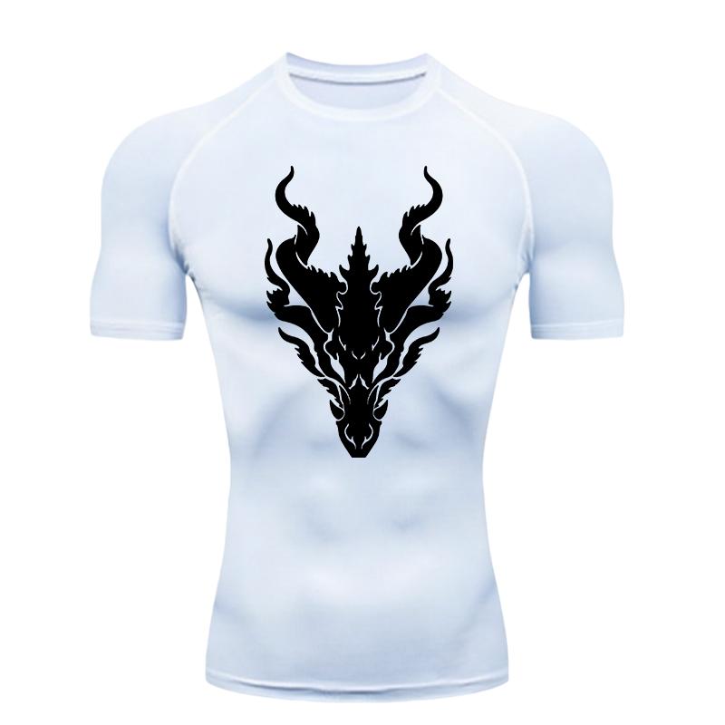 Dragon Pattern Men Sports T-shirt Training Fitness Workout T-Shirt Athletic Tees Gym T-shirts Short Sleeve Men's Fitness T-Shirt