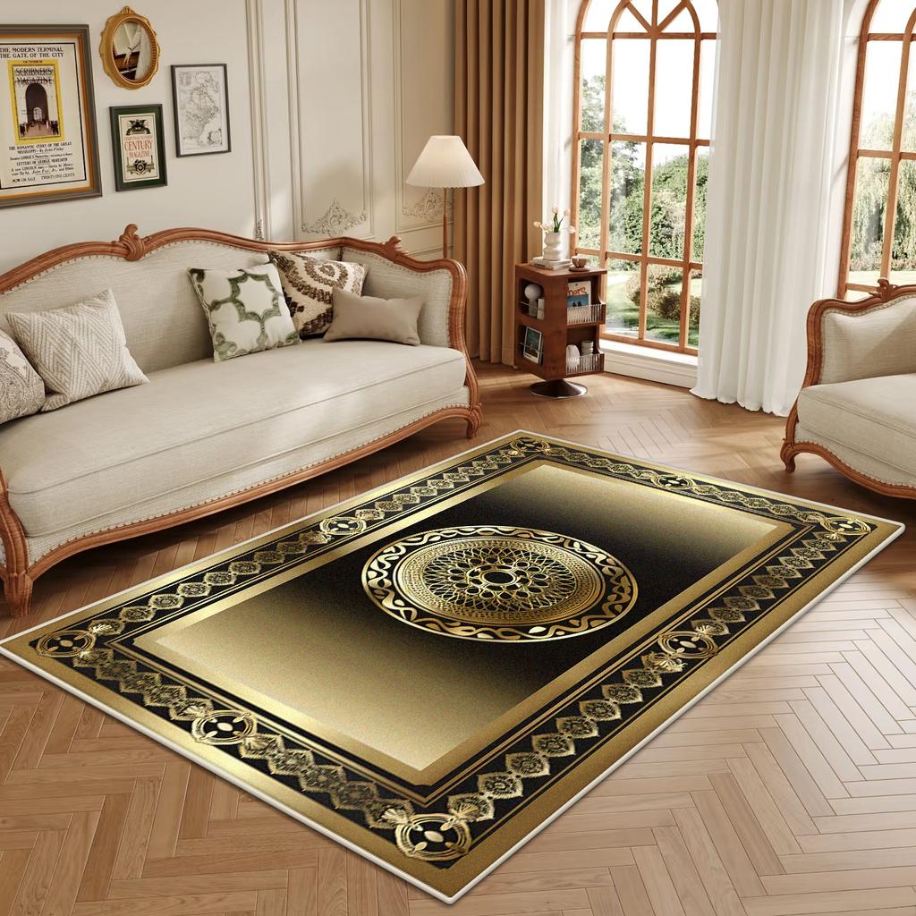 Retro Luxury Golden Border Carpet Living Room Black Non-slip Big Size Decoration Bedroom Rug Soft Easy Clean Entrance Door Mat