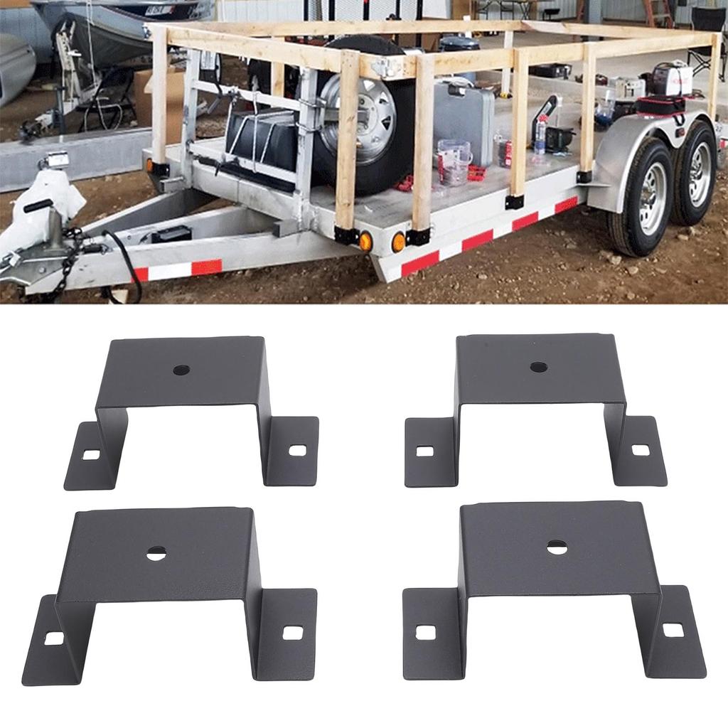 4 Pcs Trailer Stake Pocket Bracket High Strength Carbon Steel Trailer Rail Bracket for 2x4in Stakes