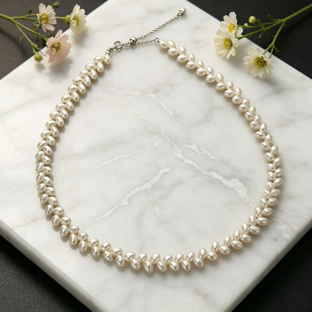 Light Luxury Freshwater Pearl & Millet Bead Necklace with Sterling Silver Chain