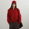Korean Badblood BCAC Series Women's Red Polo Collar Sweater - Casual Loose Knitwear