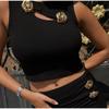 Women's Skirt Sets Sexy Crop Top&Bag Hip Skirt Metal Flower Decoration Lady 2 Piece Set Slim Hollow Out Tops High Waist Maxi Skirts New Fashion Summer